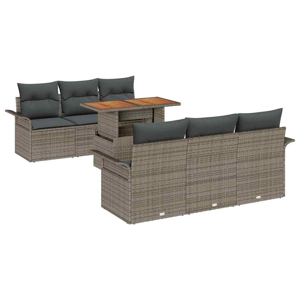Garten-Sofa-Set mit Speicher 7 pcs Grau Poly Rattan